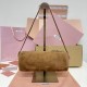 Replica Miu Miu Cocoa Brown suede clutch with gold chain strap