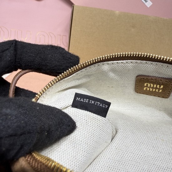 Replica Miu Miu Cocoa Brown suede clutch with gold chain strap