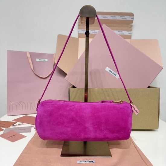 Replica Miu Miu Fuchsia Suede Pouch | Affordable Luxury Clutch Replica Miu Miu pink suede clutch with gold chain strap