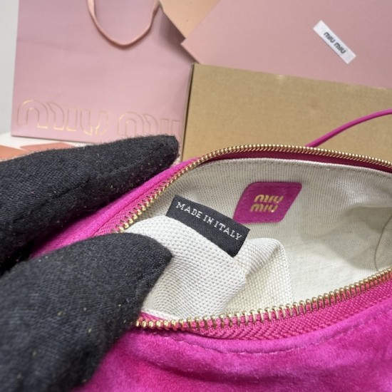 Replica Miu Miu Fuchsia Suede Pouch | Affordable Luxury Clutch Replica Miu Miu pink suede clutch with gold chain strap