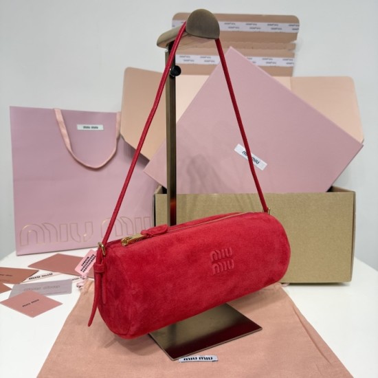 Replica Miu Miu Red suede clutch with gold chain strap