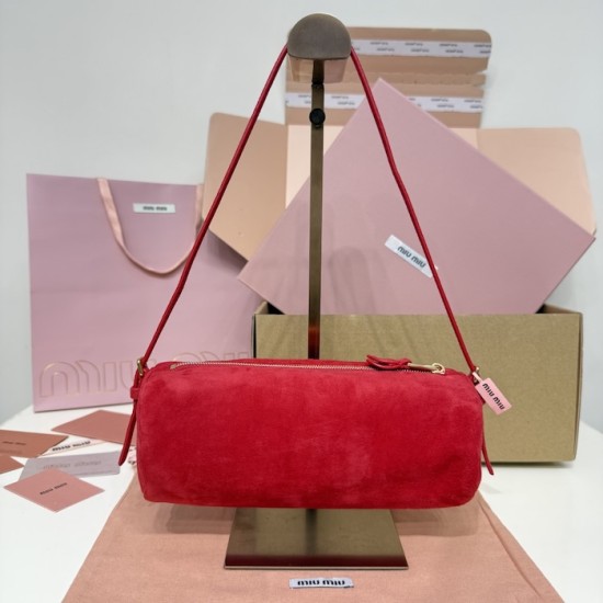 Replica Miu Miu Red suede clutch with gold chain strap
