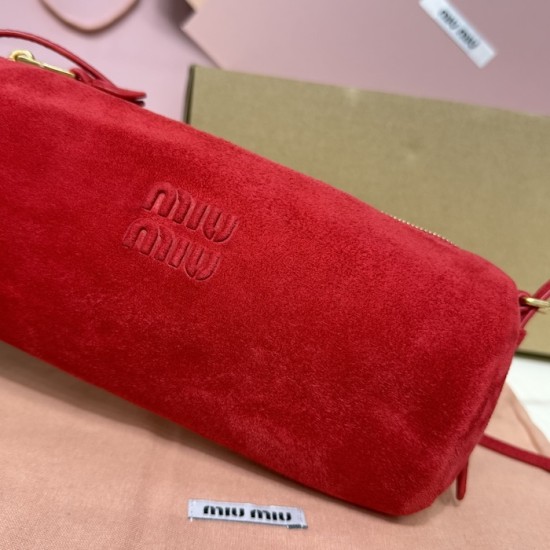 Replica Miu Miu Red suede clutch with gold chain strap