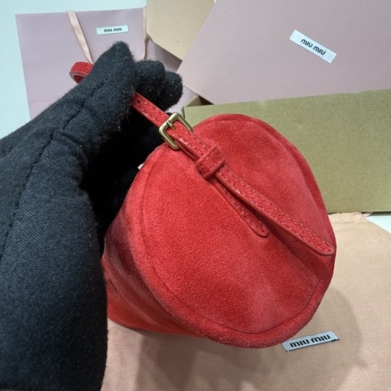 Replica Miu Miu Red suede clutch with gold chain strap
