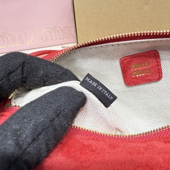 Replica Miu Miu Red suede clutch with gold chain strap