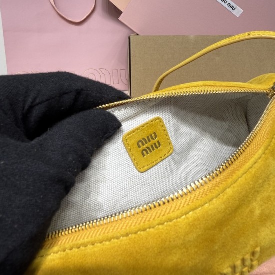 Replica Miu Miu Whiskey Suede Pouch | Affordable Luxury Clutch Replica Miu Miu Whiskey suede clutch with gold chain strap