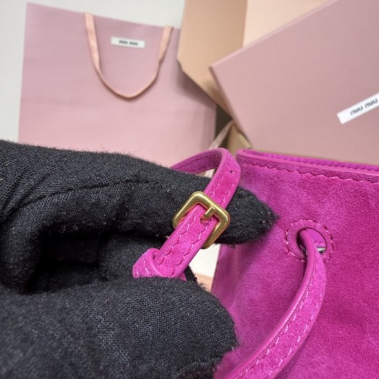 Replica Miu Miu Fuchsia suede clutch with gold chain strap