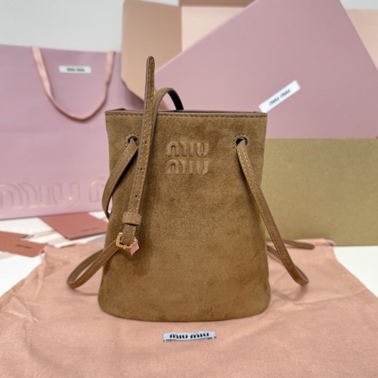 Replica Miu Miu Cocoa Brown suede clutch with gold chain strap