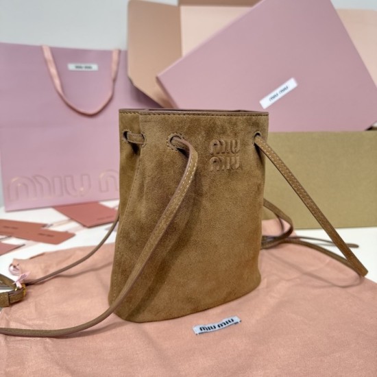 Replica Miu Miu Cocoa Brown suede clutch with gold chain strap