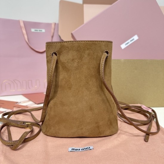 Replica Miu Miu Cocoa Brown suede clutch with gold chain strap