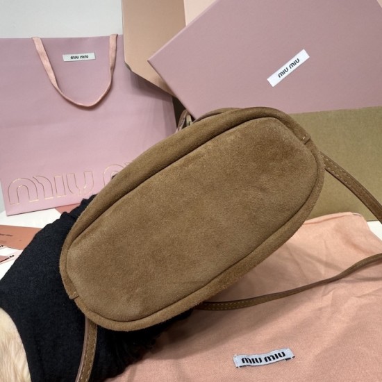 Replica Miu Miu Cocoa Brown suede clutch with gold chain strap