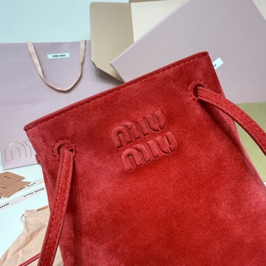 Replica Miu Miu Red suede clutch with gold chain strap
