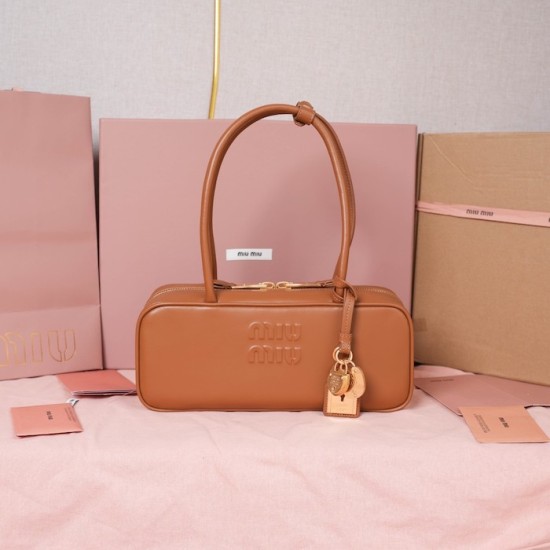 Replica Miu Miu Cognac Beau leather bag - perfect clone with triangle logo