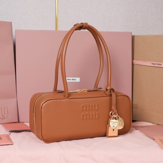 Replica Miu Miu Cognac Beau leather bag - perfect clone with triangle logo