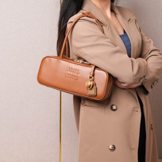 Replica Miu Miu Cognac Beau leather bag - perfect clone with triangle logo