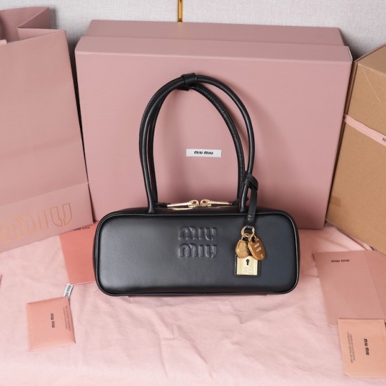Replica Miu Miu Black Beau leather bag - perfect clone with triangle logo