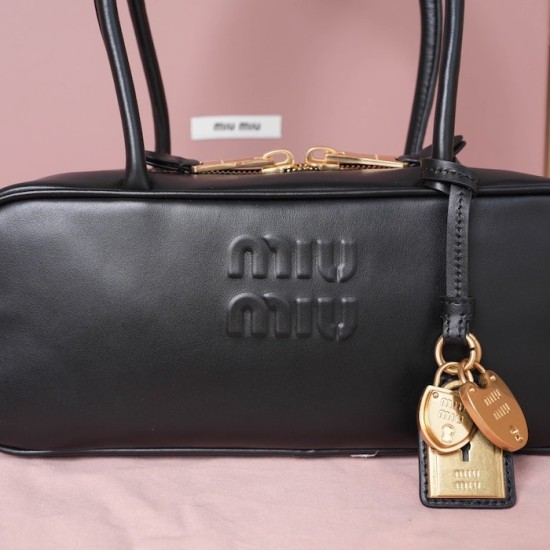 Replica Miu Miu Black Beau leather bag - perfect clone with triangle logo
