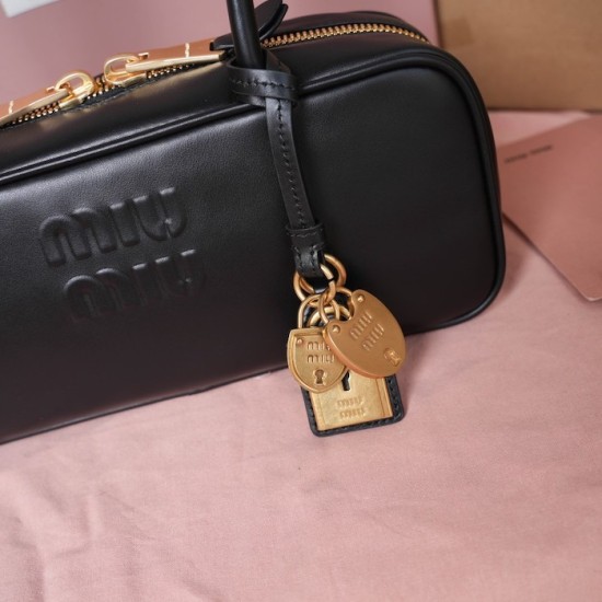 Replica Miu Miu Black Beau leather bag - perfect clone with triangle logo
