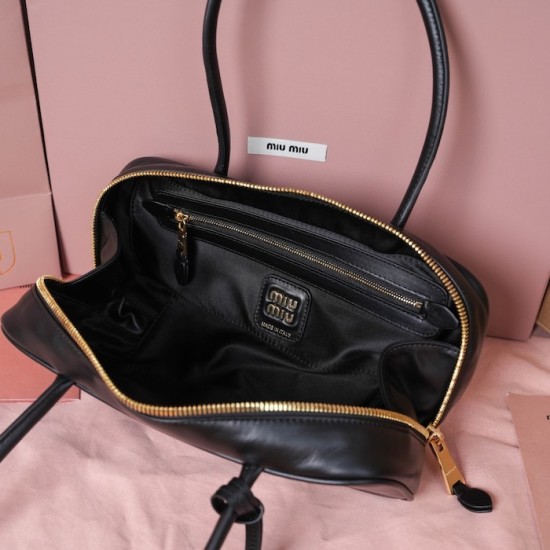 Replica Miu Miu Black Beau leather bag - perfect clone with triangle logo