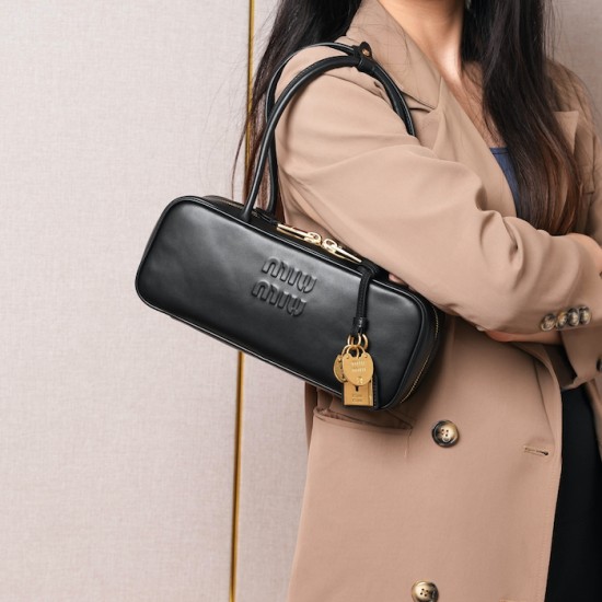 Replica Miu Miu Black Beau leather bag - perfect clone with triangle logo
