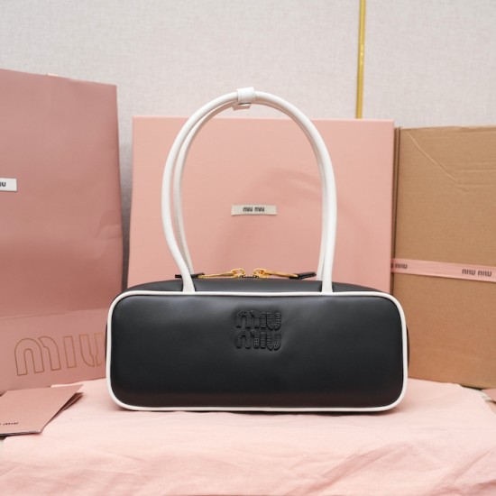 AAA Fake Miu Miu Black Beau Bag| miumiureplica.com Replica Miu Miu Black Beau leather bag - perfect clone with triangle logo
