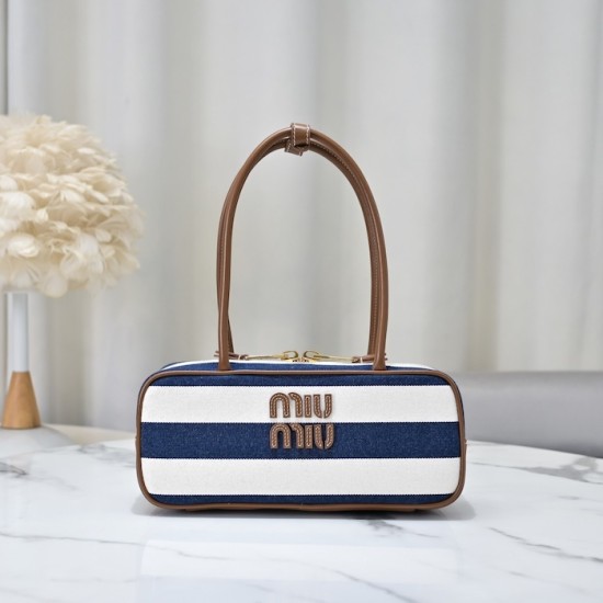 Replica Miu Miu Beau Canvas and Leather Bag - perfect clone with triangle logo