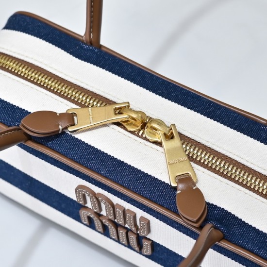 Replica Miu Miu Beau Canvas and Leather Bag - perfect clone with triangle logo
