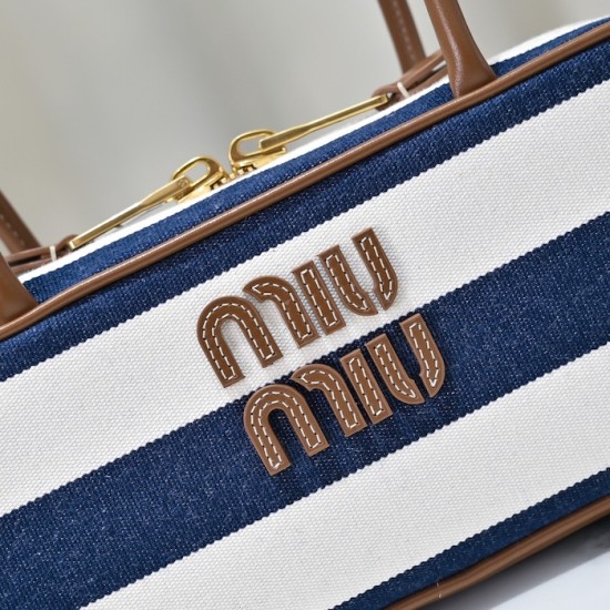 Replica Miu Miu Beau Canvas and Leather Bag - perfect clone with triangle logo