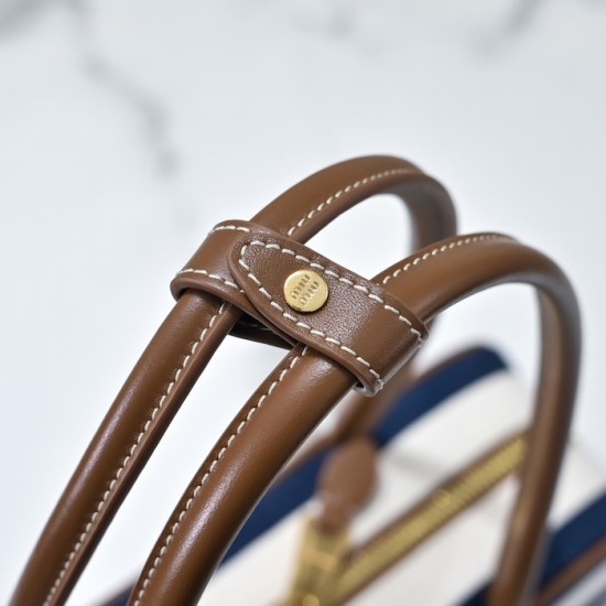 Replica Miu Miu Beau Canvas and Leather Bag - perfect clone with triangle logo