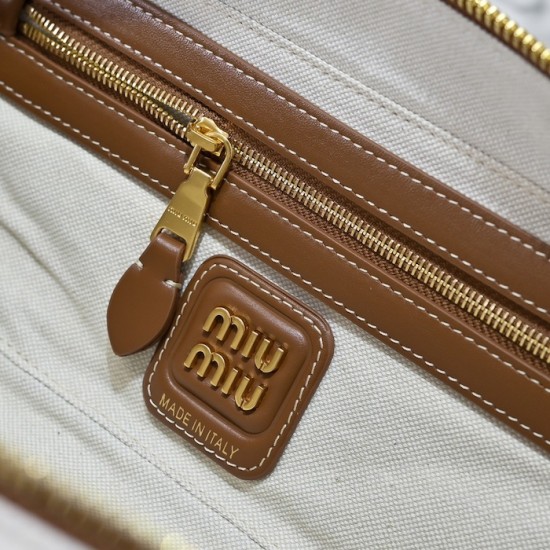 Replica Miu Miu Beau Canvas and Leather Bag - perfect clone with triangle logo