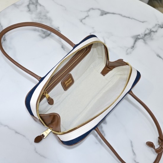 Replica Miu Miu Beau Canvas and Leather Bag - perfect clone with triangle logo